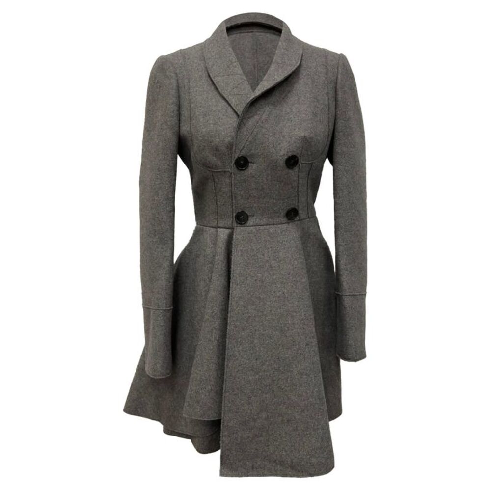 Alexander Mcqueen Double-Breasted Flared Coat in Grey Wool